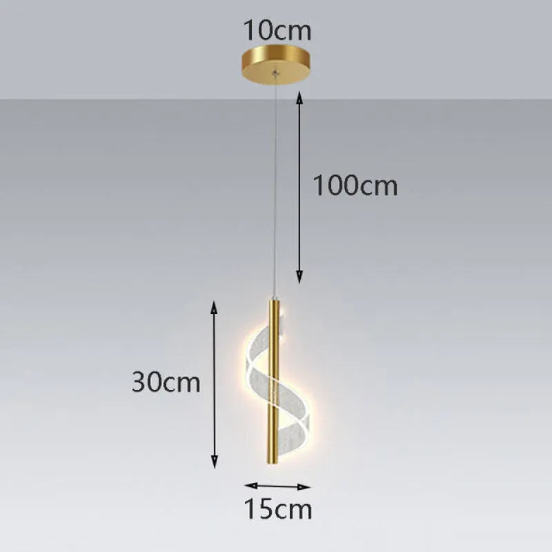 Zeva Vintage Golden Ribbon Pendant Light, Metal/Acrylic - Lamp Copper