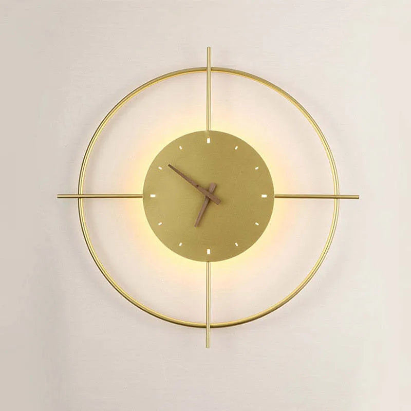 Glint Modern Clock Round Wall Lamp, Gold/Black - Lamp Copper