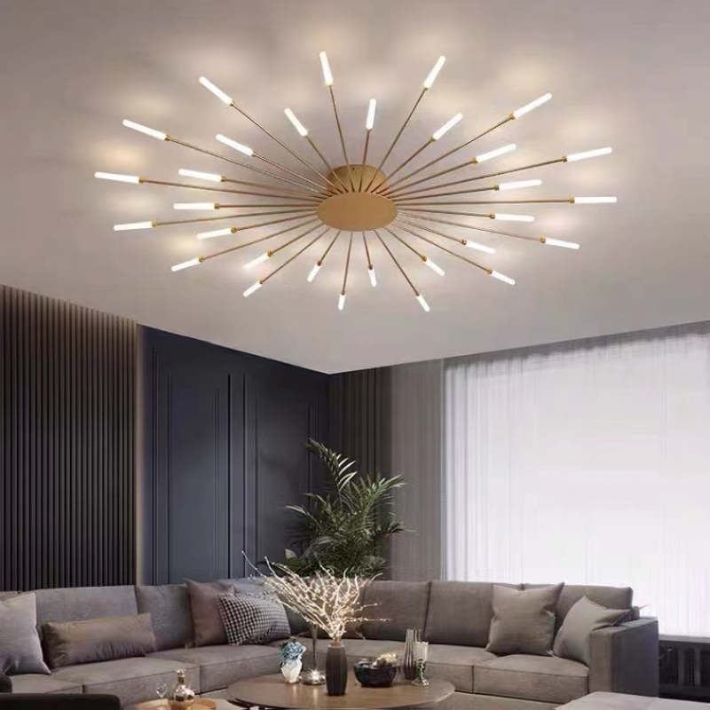 Wesley Flush-Mount Ceiling Light Fireworks, Black/Gold - Lamp Copper