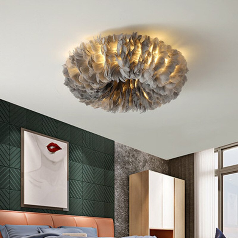 O'Moore Swan Feather Round Ceiling Light - Lamp Copper