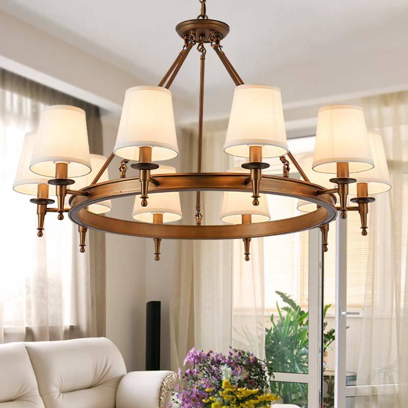 Silva vintage Ring Metal/Fabric Chandelier, Black/Copper - Lamp Copper