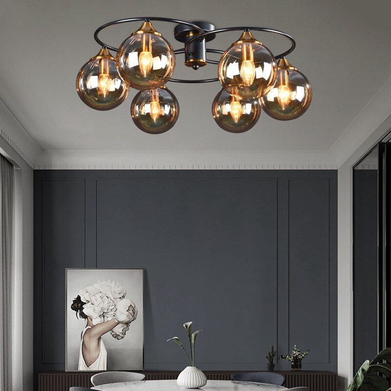 Valentina Nordic Bubble Glass Ceiling Light, Gray/Amber - Lamp Copper