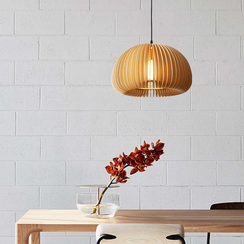 Muto Pumpkin Pendant Light, Wood - Lamp Copper
