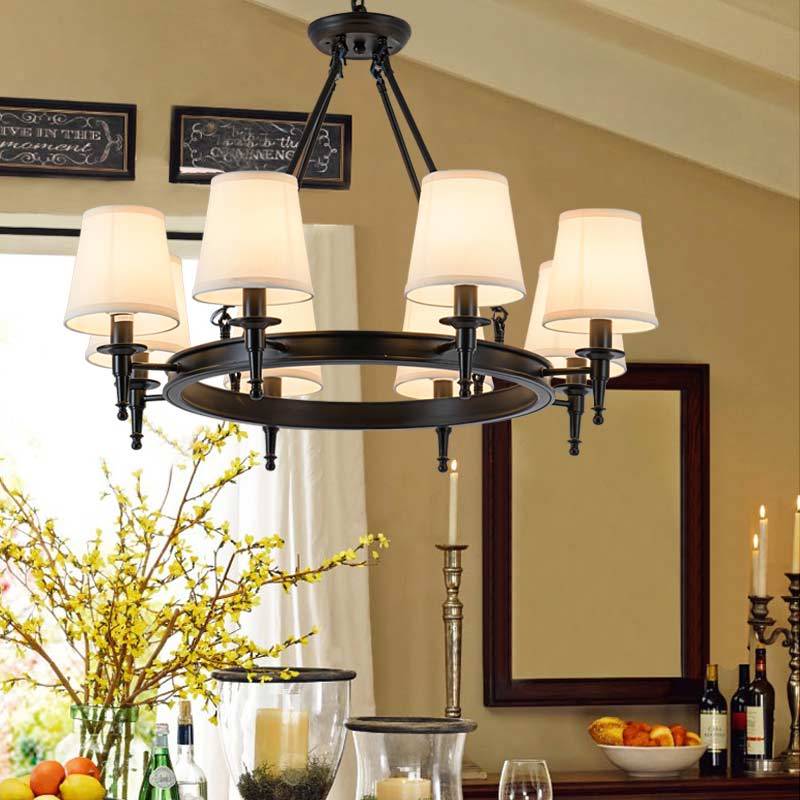 Silva vintage Ring Metal/Fabric Chandelier, Black/Copper - Lamp Copper
