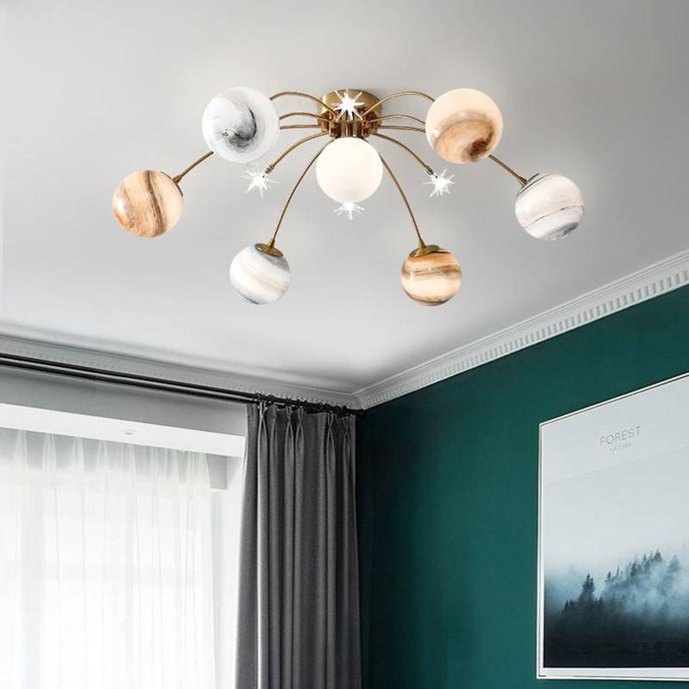 Aria Modern Planet Flush Mount Ceiling Light, Living Room - Lamp Copper