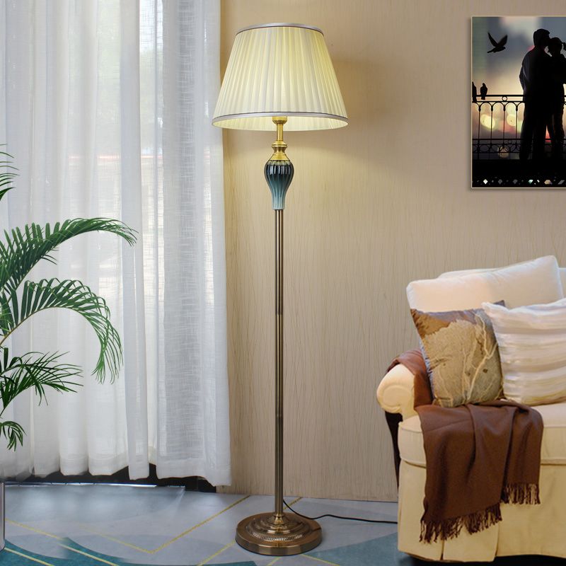 Eryn Antique Floor Lamp, Multi Colors, Metal/Fabric, Bedroom - Lamp Copper