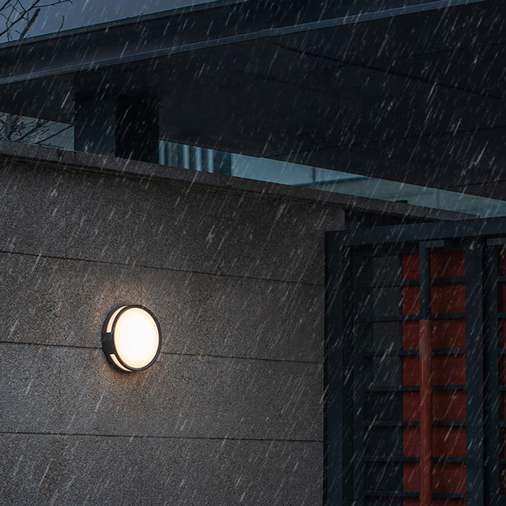 Ray Modern Round Metal/Acrylic Outdoor Waterproof Wall Lamp, Black - Lamp Copper