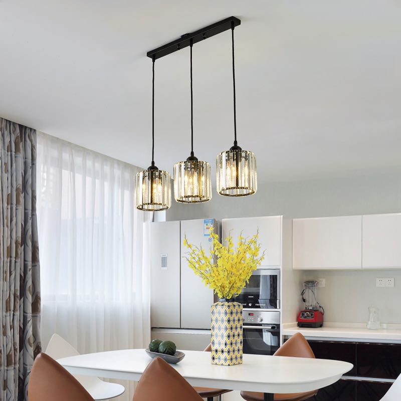 Vina Modern Cluster Cylinder Glass Pendant Light, Black/Gold - Lamp Copper