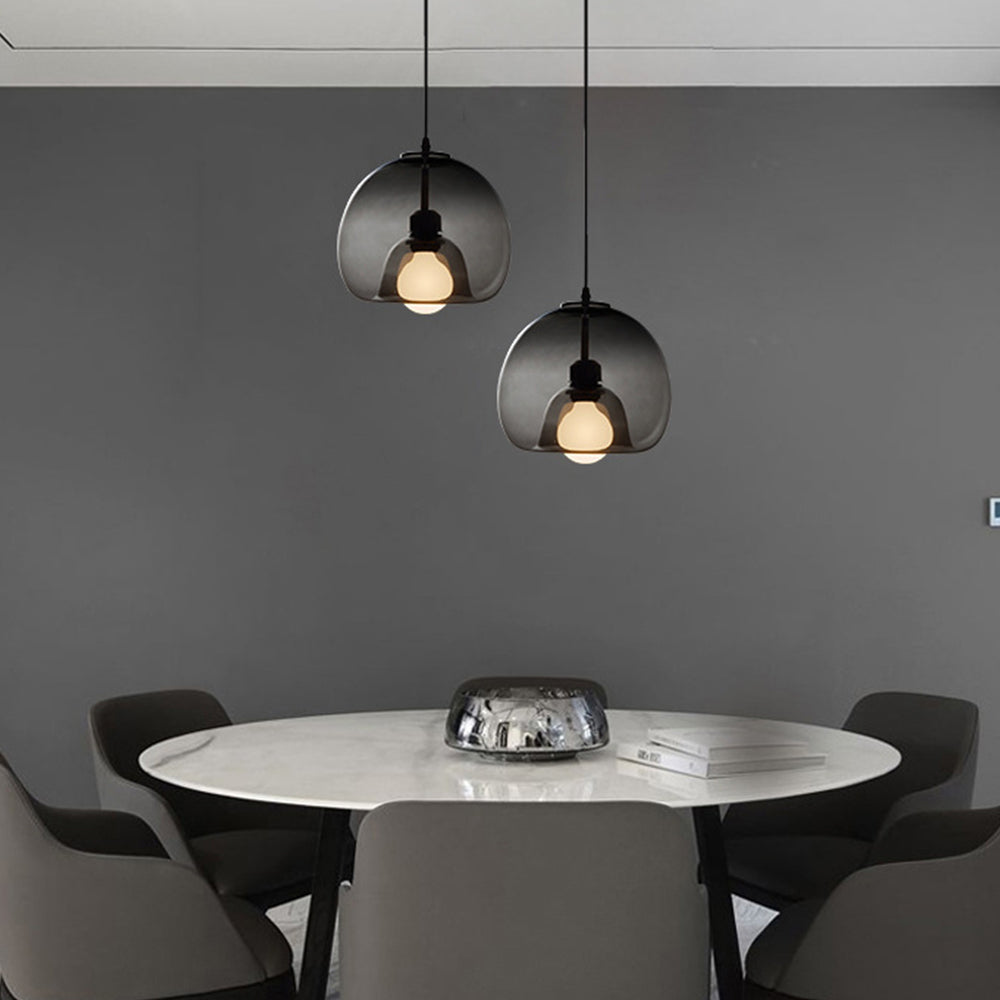 June Globe Glass Pendant Light, Amber/Smoky Grey - Lamp Copper