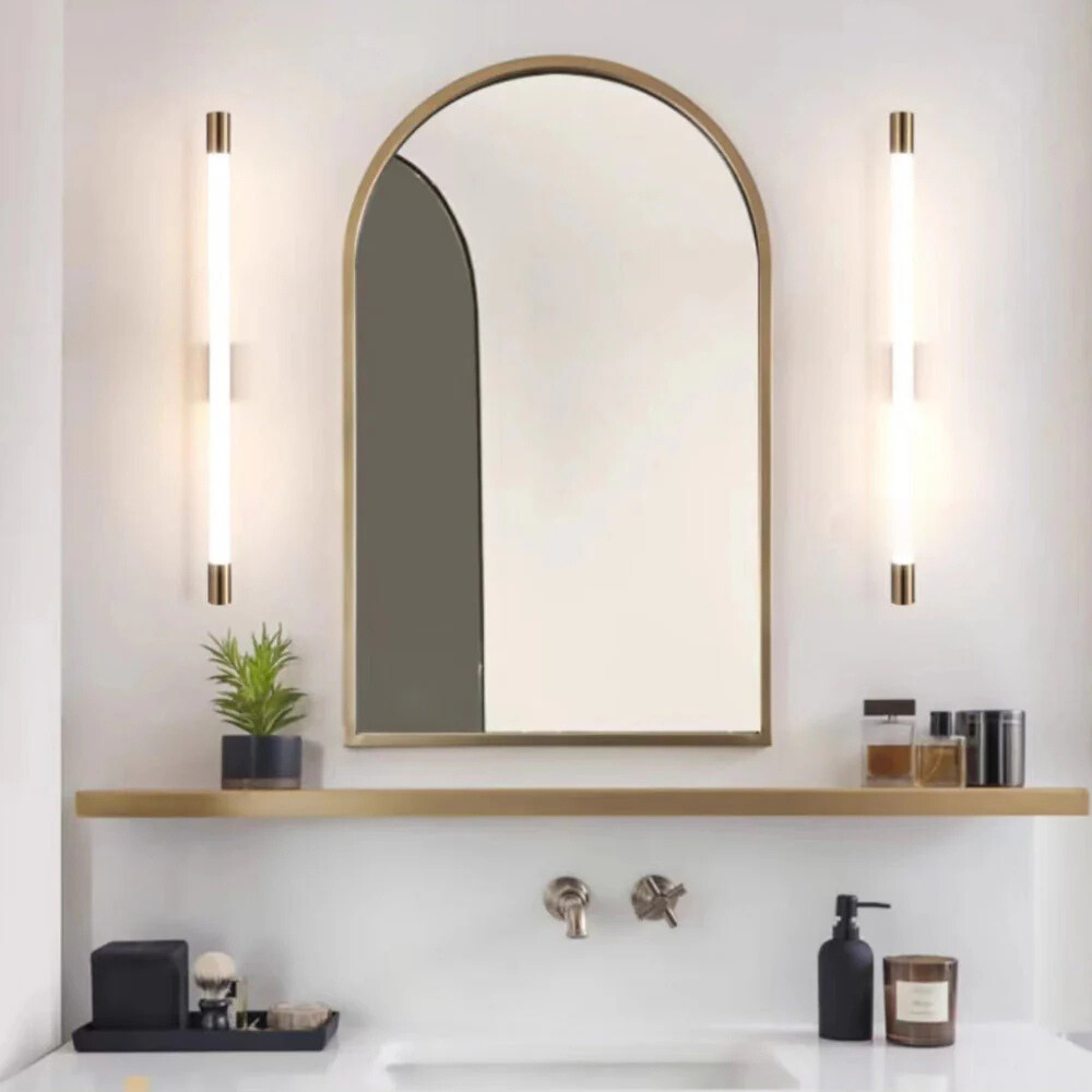 Arisha Modern Gold Mirror Front Vanity Wall Lamp, Metal/Acrylic - Lamp Copper