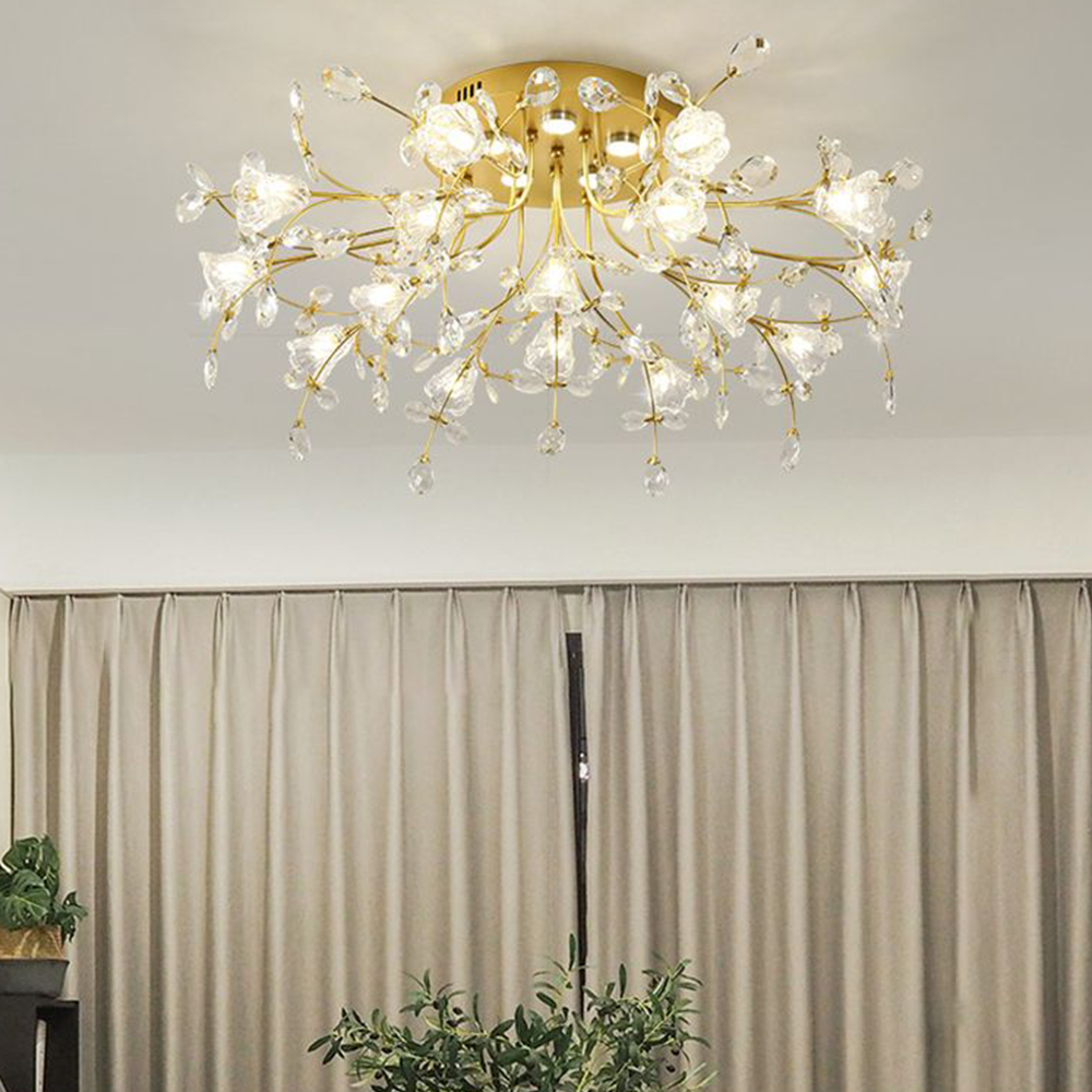Arisha Art Deco Elegant Golden Crystal Flower Flush Mount Ceiling Light - Lamp Copper