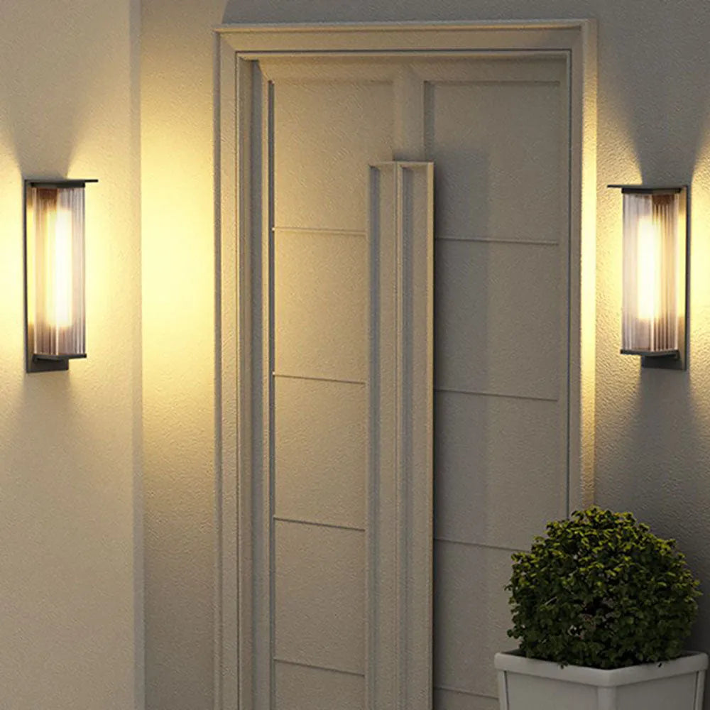 Ray Modern Rectangular Metal Outdoor Wall Lamp, Black - Lamp Copper