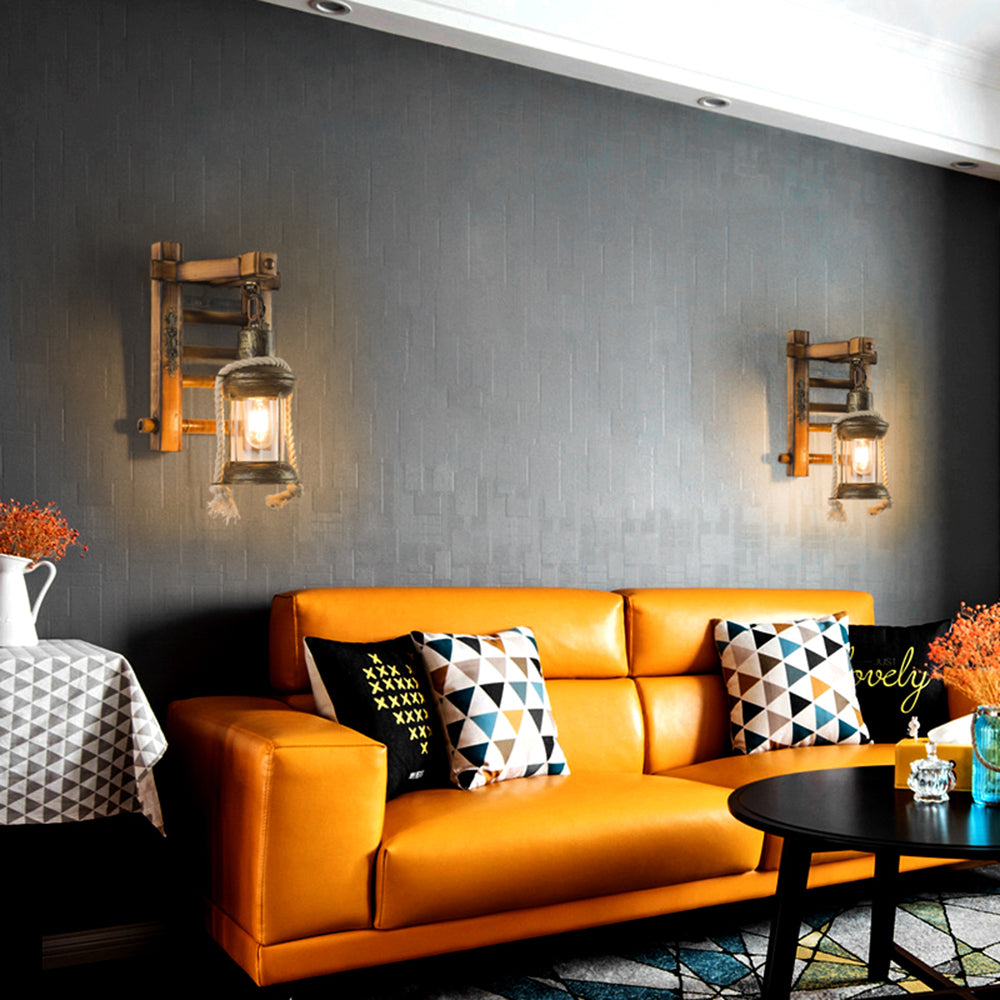 Epoch Vintage Lantern Shape Wood Metal Wall Lamp - Lamp Copper