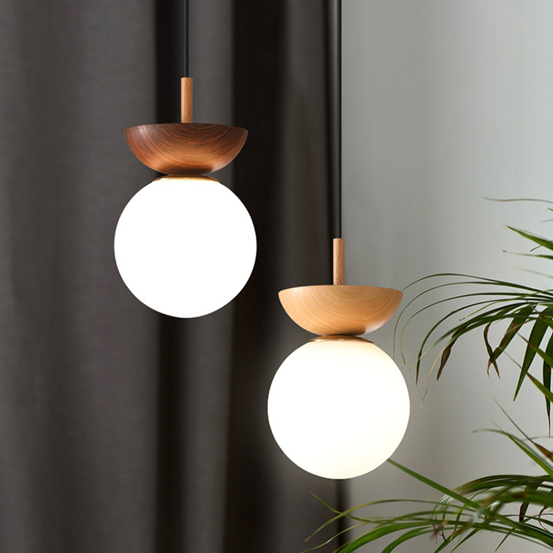 Valentina Nordic Japanese Glob LED Ceiling/Pendant Light Metal Glass Bedroom, Burlywood - Lamp Copper