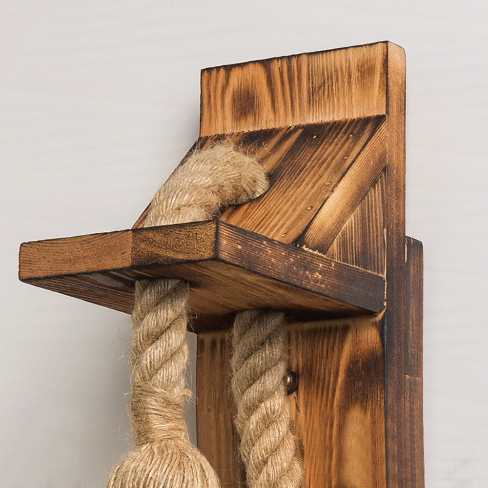 Epoch Vintage Rectangular LED Wall Light, Wood/Hemp Rope, Dining Room - Lamp Copper