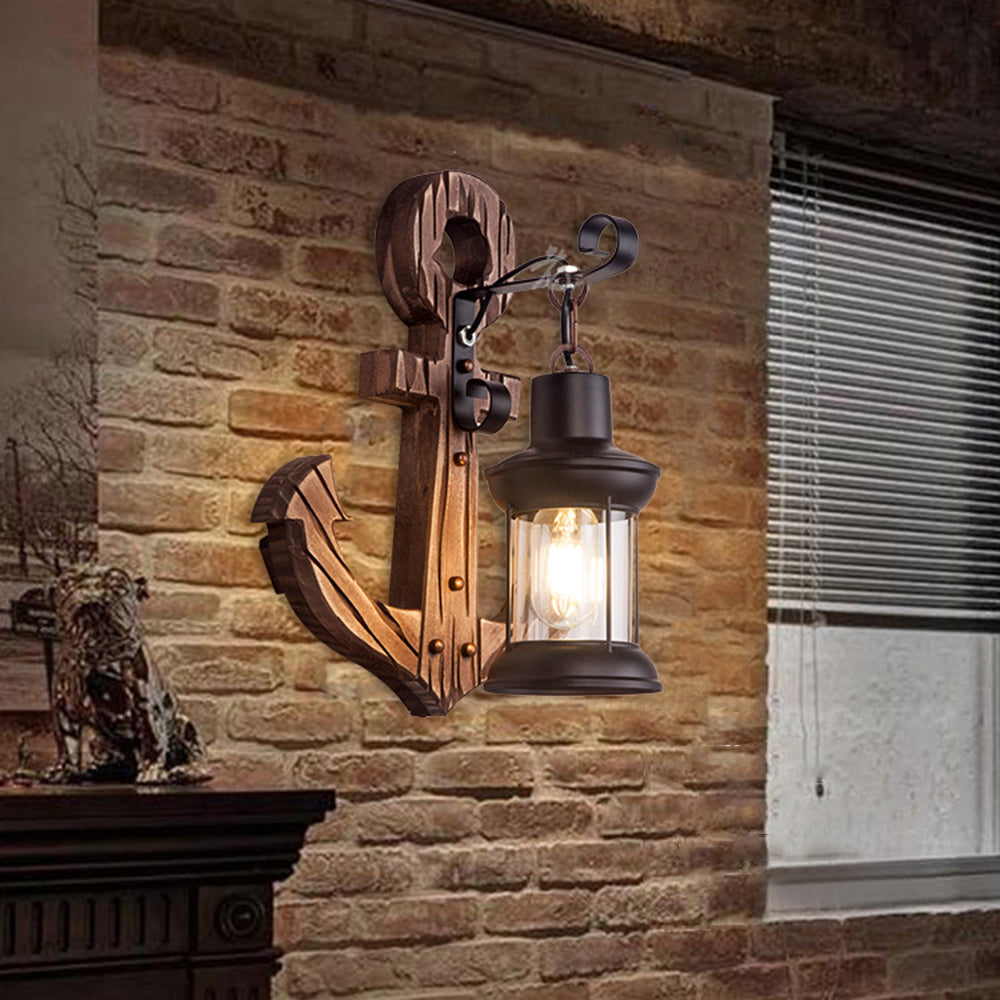 Epoch Anchor Lantern Wall Lamp, Vintage/Antique, Wood, Bedroom - Lamp Copper