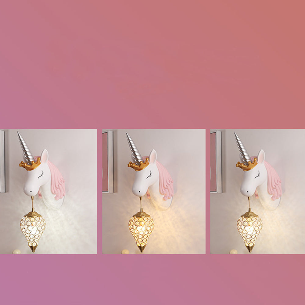 Arisha Modern Unicorn/Strawberry Art Wall Lamp, Pink/Blue - Lamp Copper