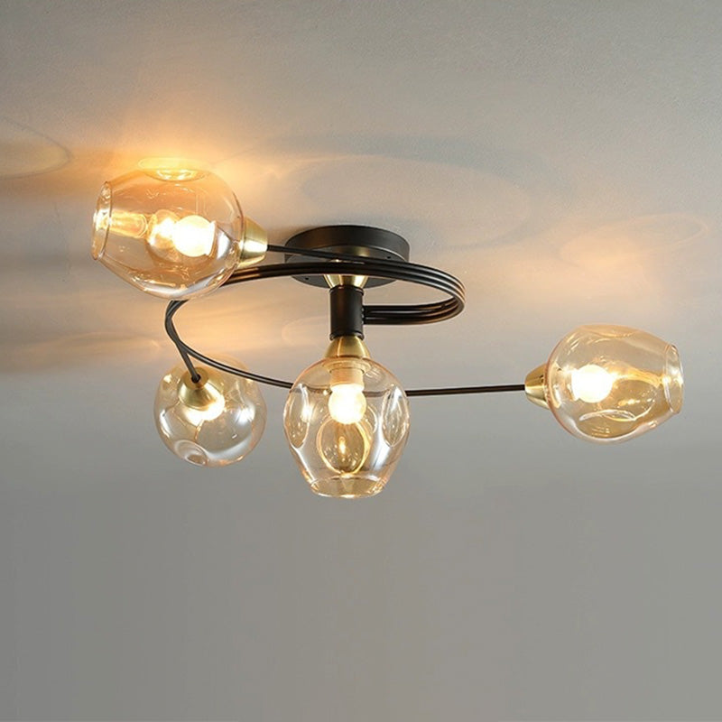 Valentina Flush Mount Ceiling Light, Glass, Black/Gold, Dining Room - Lamp Copper