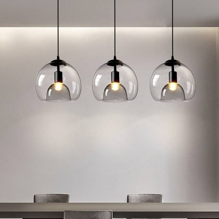 June Globe Glass Pendant Light, Amber/Smoky Grey - Lamp Copper