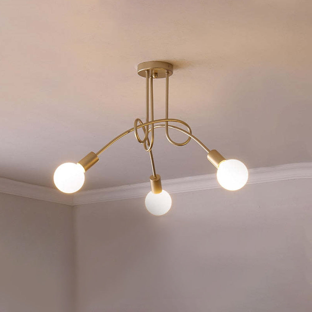 Arisha Modern Linear Curve Metal Ceiling Light, Dining Room/Living Room - Lamp Copper