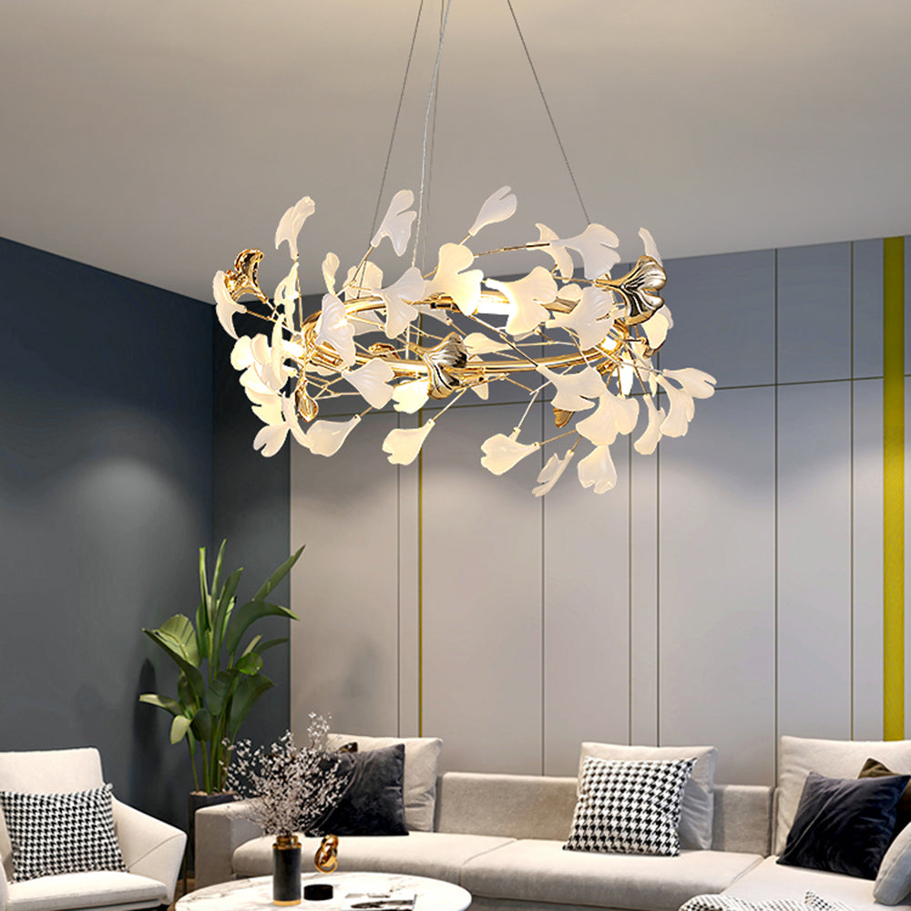 Olivia Ginkgo Leaf Modern Petal Shaped Metal Chandelier, Gold - Lamp Copper