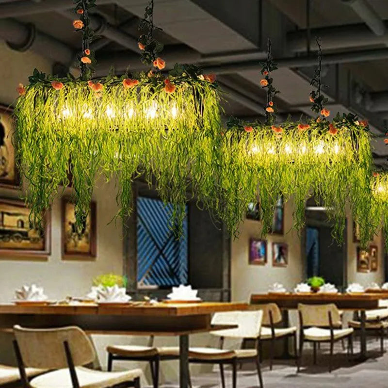 Ritta Natural Decorative Rectangular Plant Metal Pendant Light Green - Lamp Copper