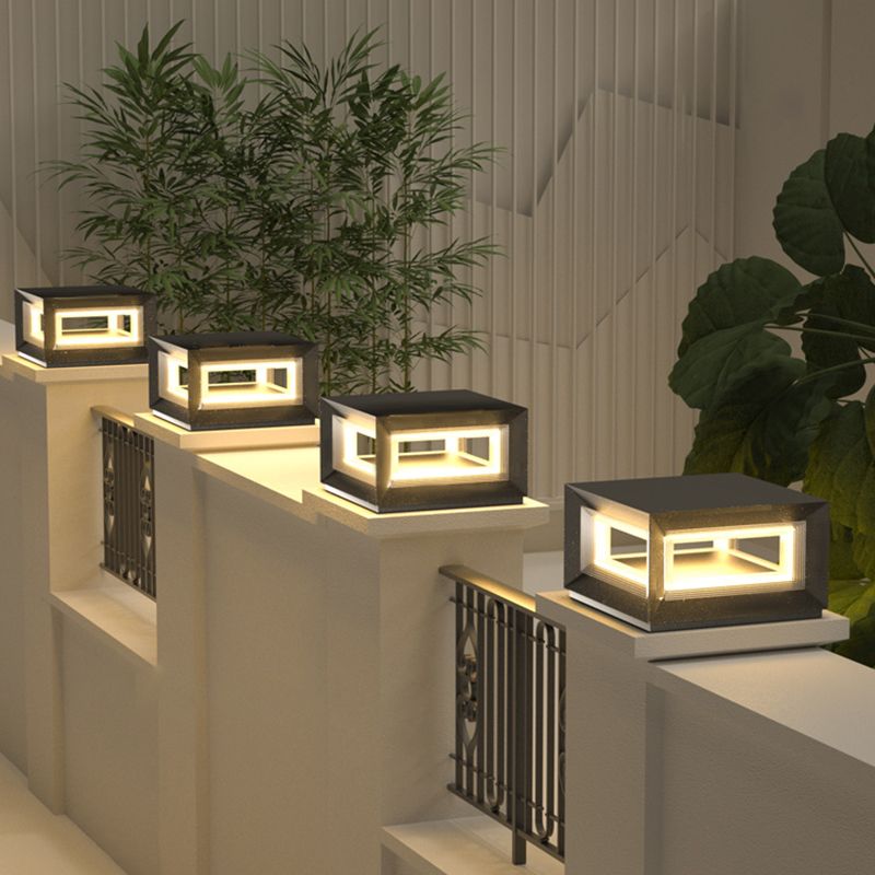 Ray Contemporary LED Cube Metal Outdoor Lamps, Black - Lamp Copper