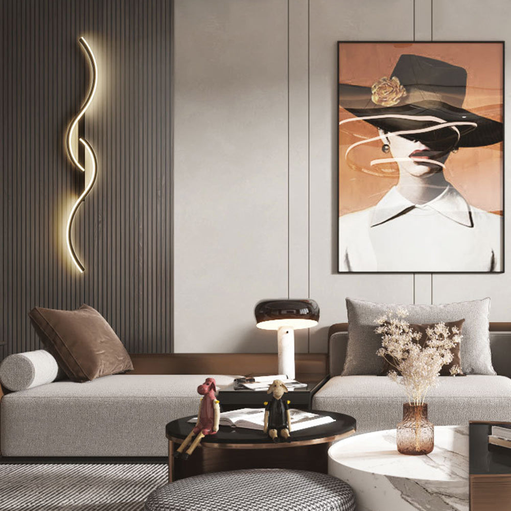 Lumor Modern Linear Wave Bedroom Wall Lamp, Black/Gold - Lamp Copper