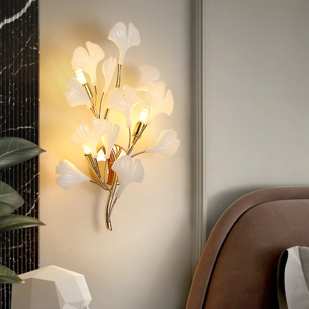 Olivia Decorative Flower in Golden White Ceramic Wall Lamp - Lamp Copper