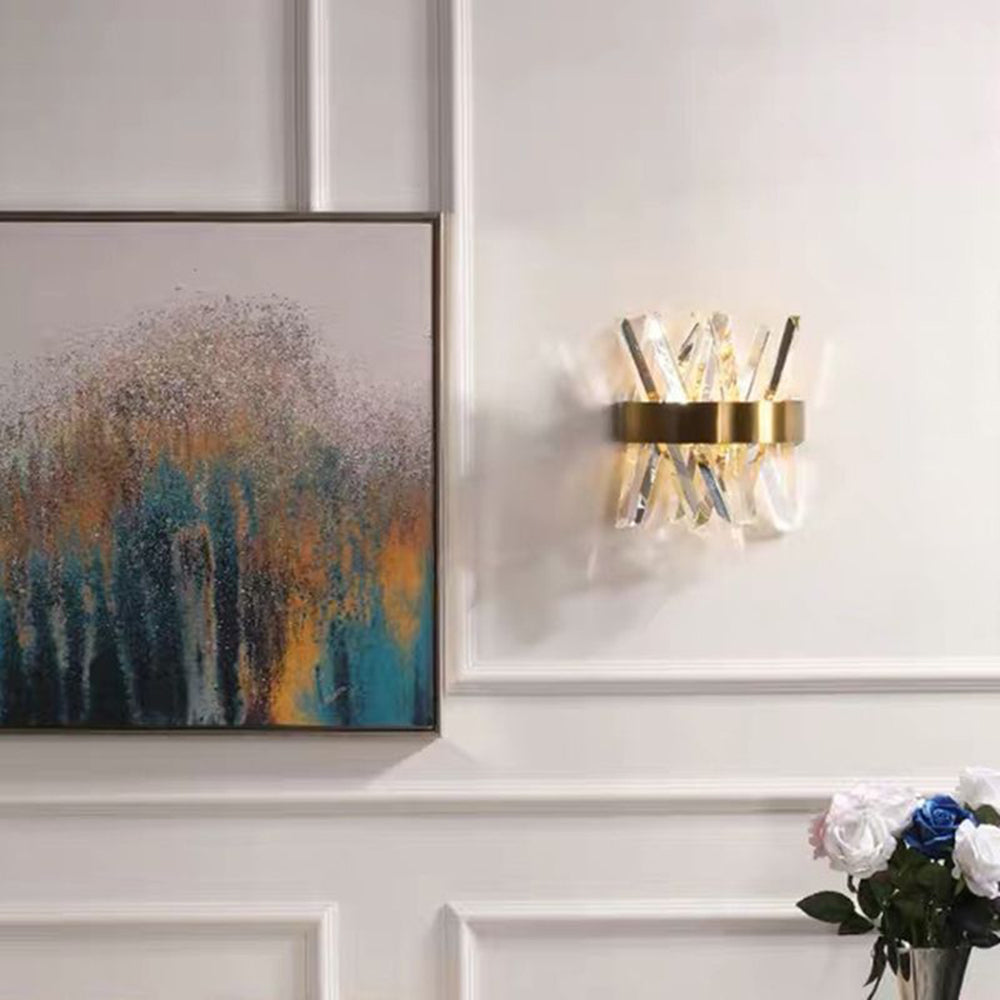 Kristy Decorative Geometric Crystal/Metal Wall Lamp, Gold - Lamp Copper