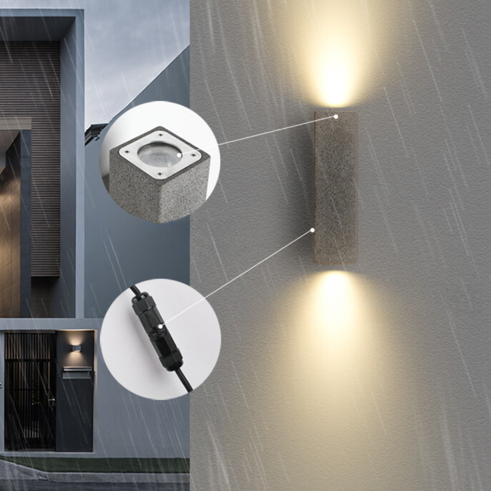 Ray Minimalist Cement Square Outdoor Wall Lamp, White - Lamp Copper