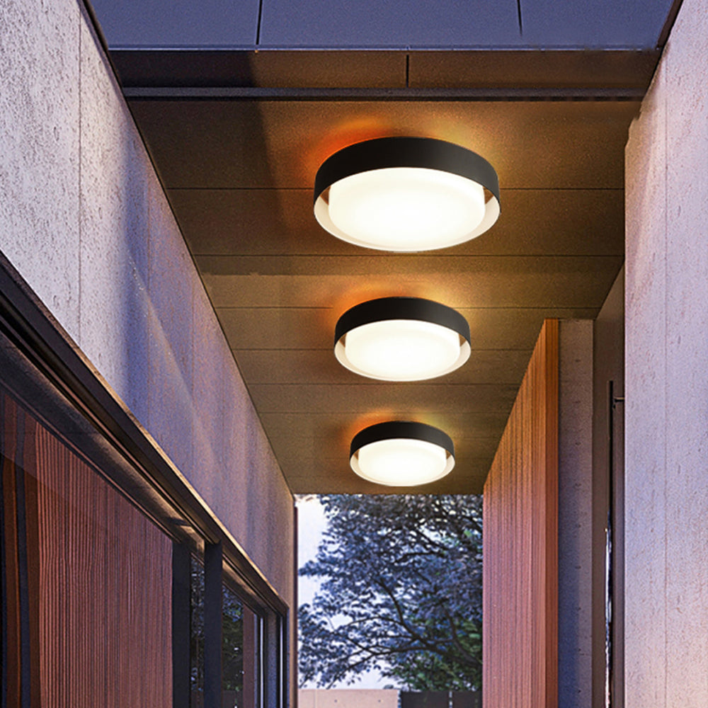 Ray Modern Round Flush Mount Ceiling Light, Metal/Acrylic, White/Black - Lamp Copper