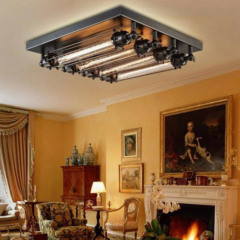 Austin Vintage Tubed Metal Flush Mount Ceiling Light, Black, Living Room - Lamp Copper