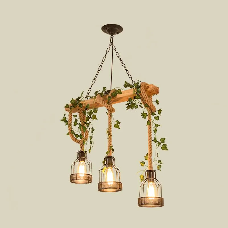 Epoch Caged Vintage Farmhouse Wood Beam Pendant Light 3/5 Heads - Lamp Copper