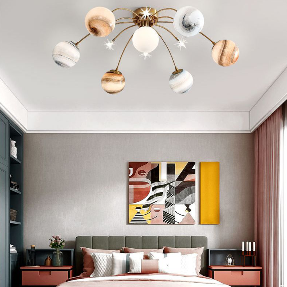 Aria Modern Planet Flush Mount Ceiling Light, Living Room - Lamp Copper