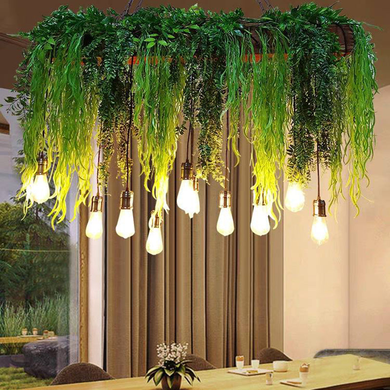 Ritta Natural Decorative Rectangular Plant Metal Pendant Light Green - Lamp Copper
