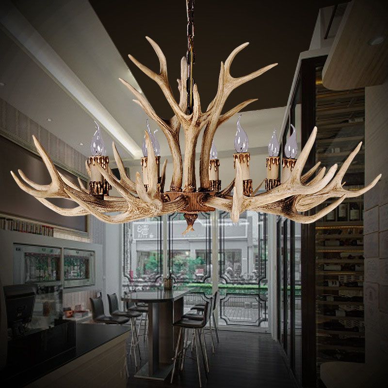 Silva Retro Deer Antlers Candle light Horn Resin Chandelier - Lamp Copper