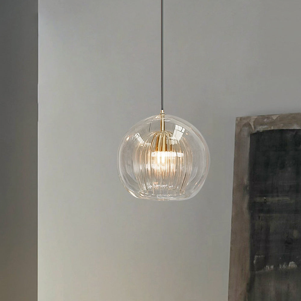 June Glass Globe Pendant Light Clear &Amber - Lamp Copper