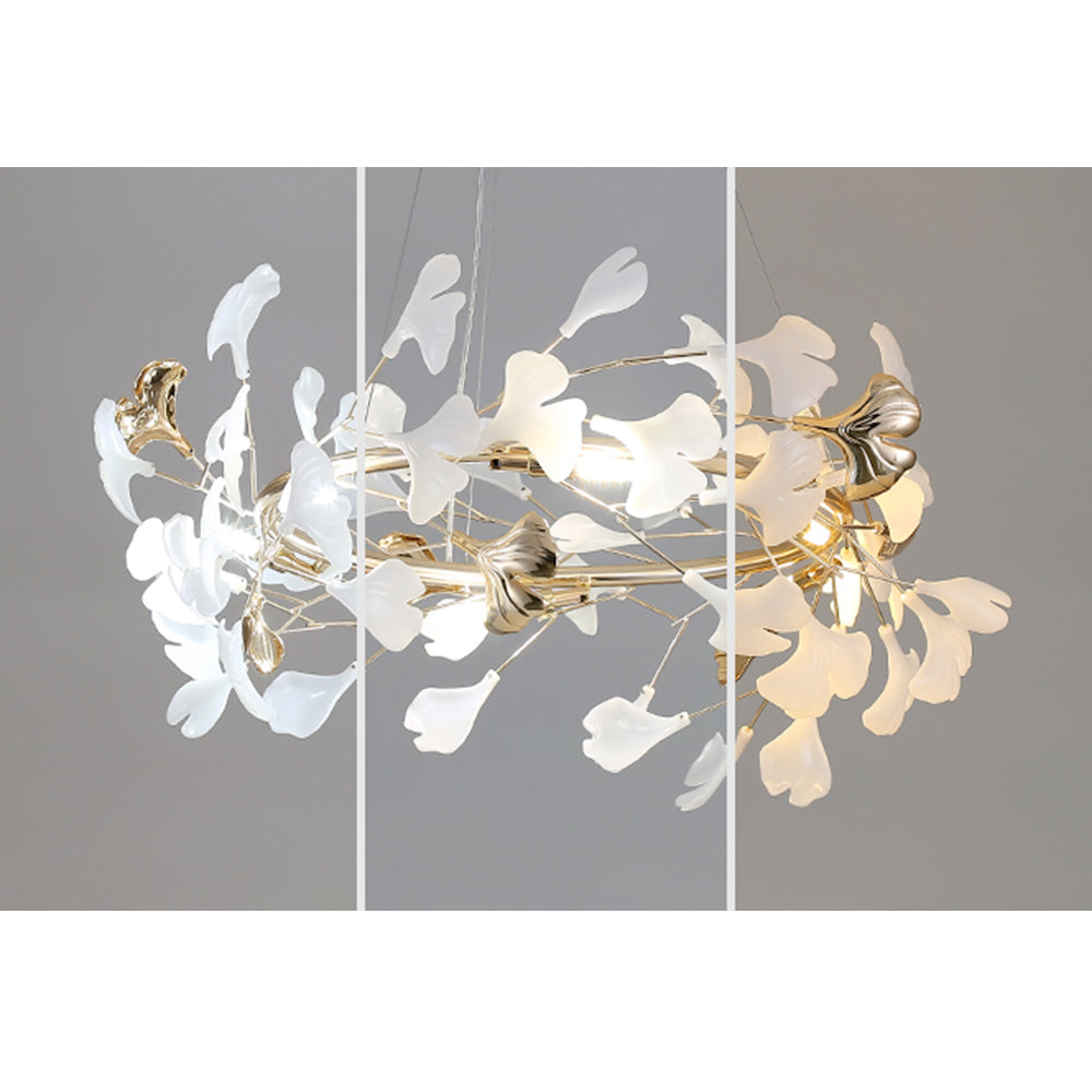 Olivia Ginkgo Leaf Modern Petal Shaped Metal Chandelier, Gold - Lamp Copper