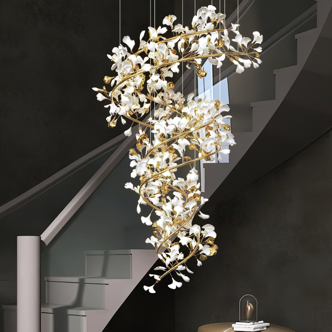 Olivia Modern Gold Staircase Chandelier, Metal & Ceramic - Lamp Copper