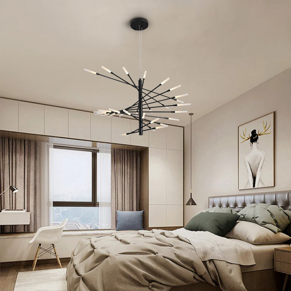 Arisha Modern Chandelier Rotating Fireworks, Black/Gold, Living Room/Art Gallery - Lamp Copper