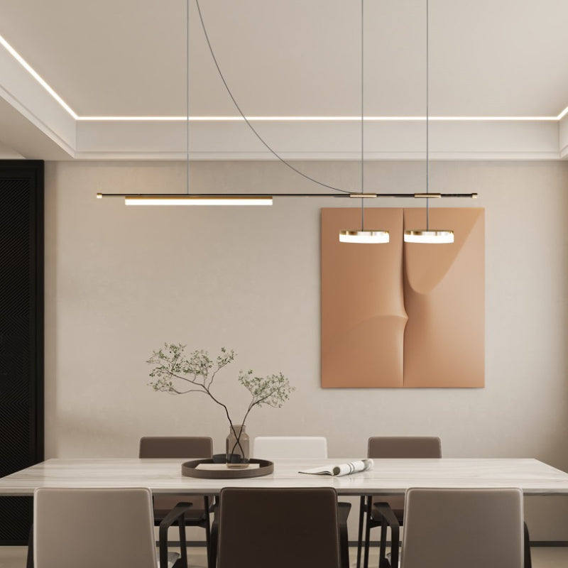 Aria Modern Long LED Pendant Light Black Metal Dining Room - Lamp Copper