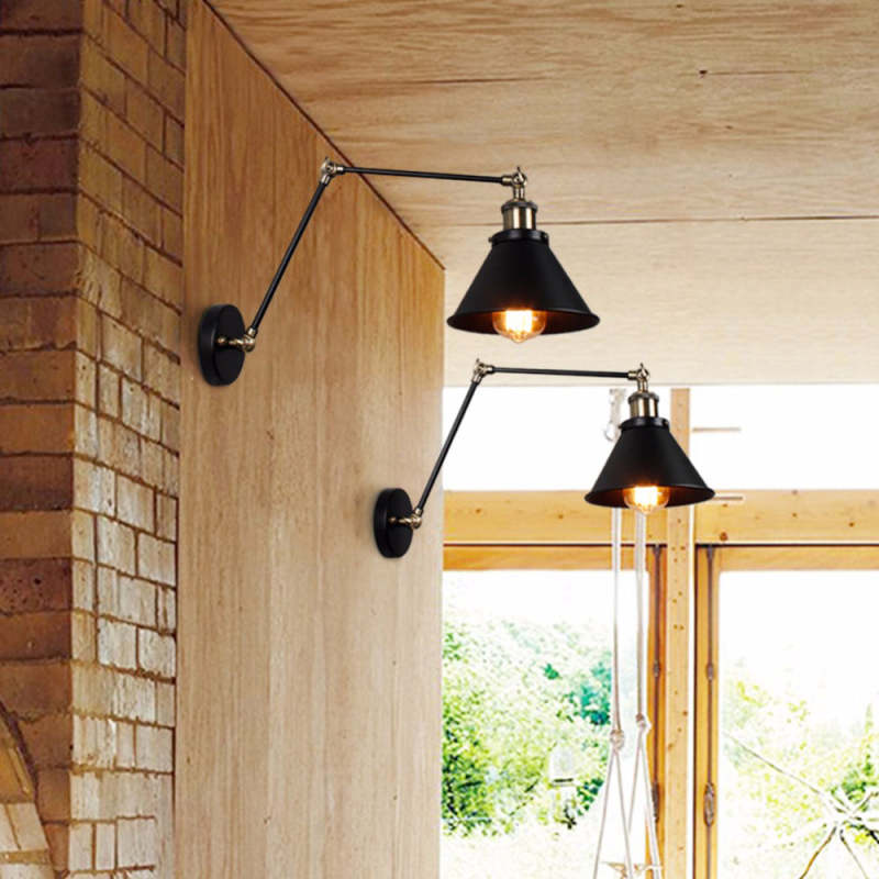 Epoch Retro Wall Lamp with Swing Arm, Metal, Black & Gold - Lamp Copper