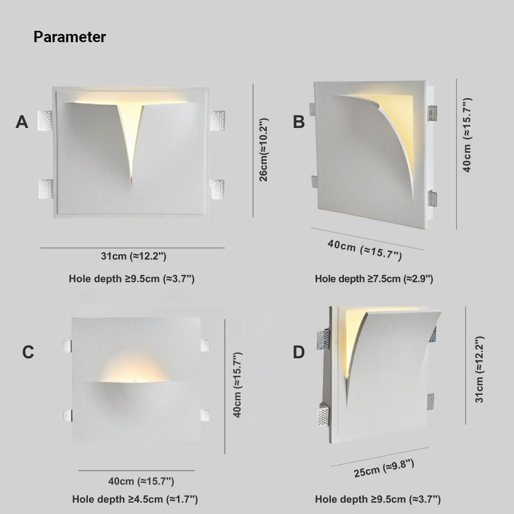Aria Modern Recessed Metal/Plaster LED Wall Lamp, White - Lamp Copper