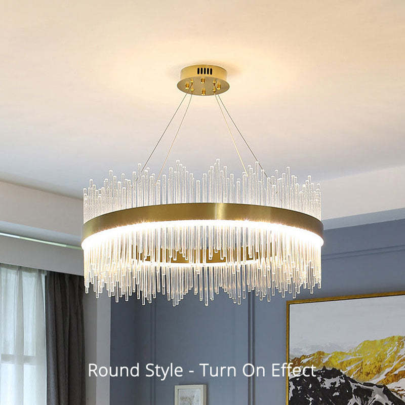 Kristy Modern Round/Rectangular Chain Chandelier, Gold - Lamp Copper