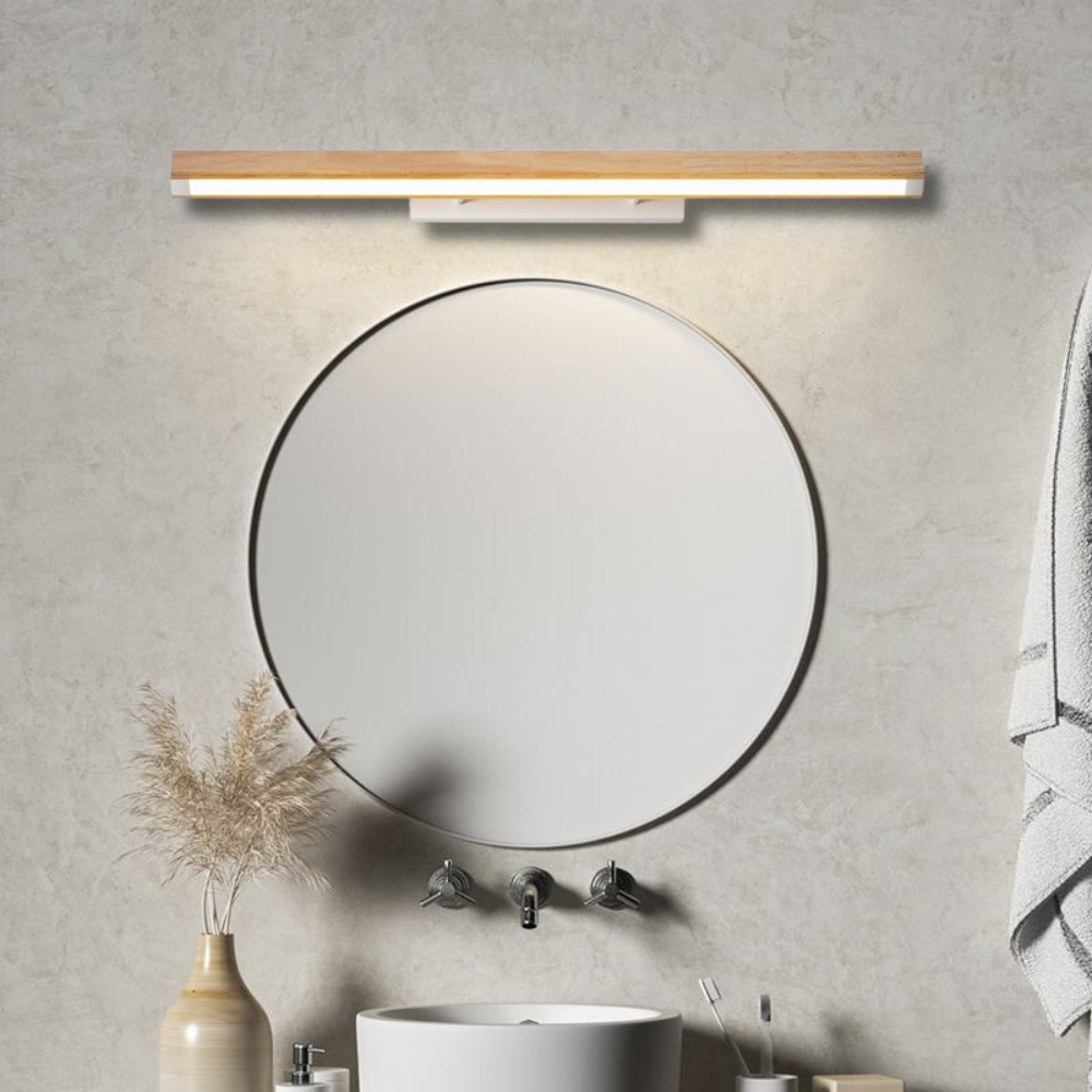 Muto Minimalist Linear Wood Vanity Wall Lamp, Bathroom - Lamp Copper