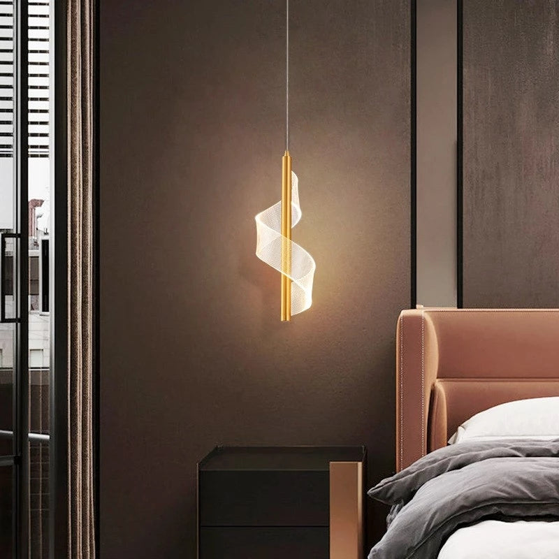Zeva Vintage Golden Ribbon Pendant Light, Metal/Acrylic - Lamp Copper