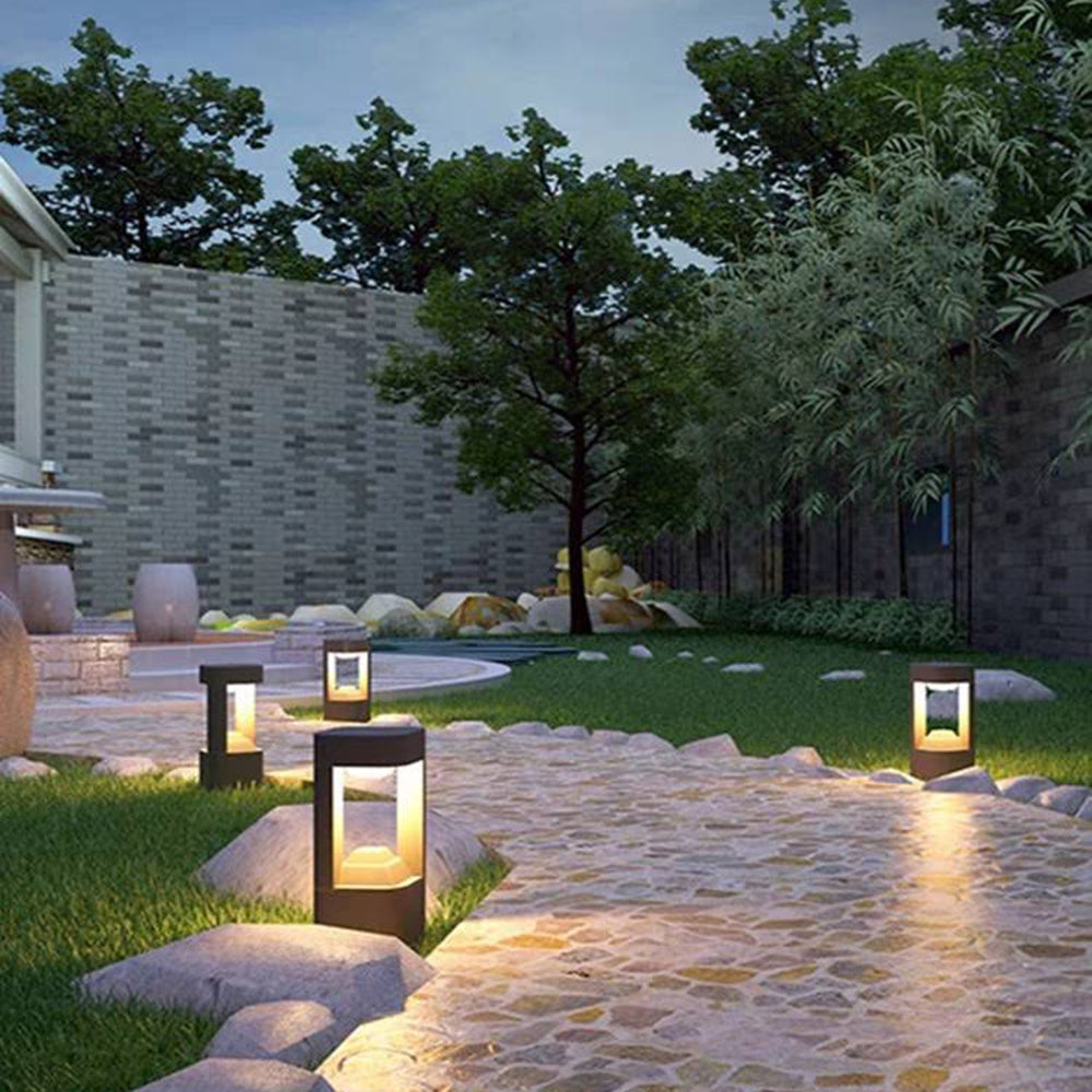 Ray Contemporary Metal Triangular Hollow Outdoor Path Light, Black - Lamp Copper