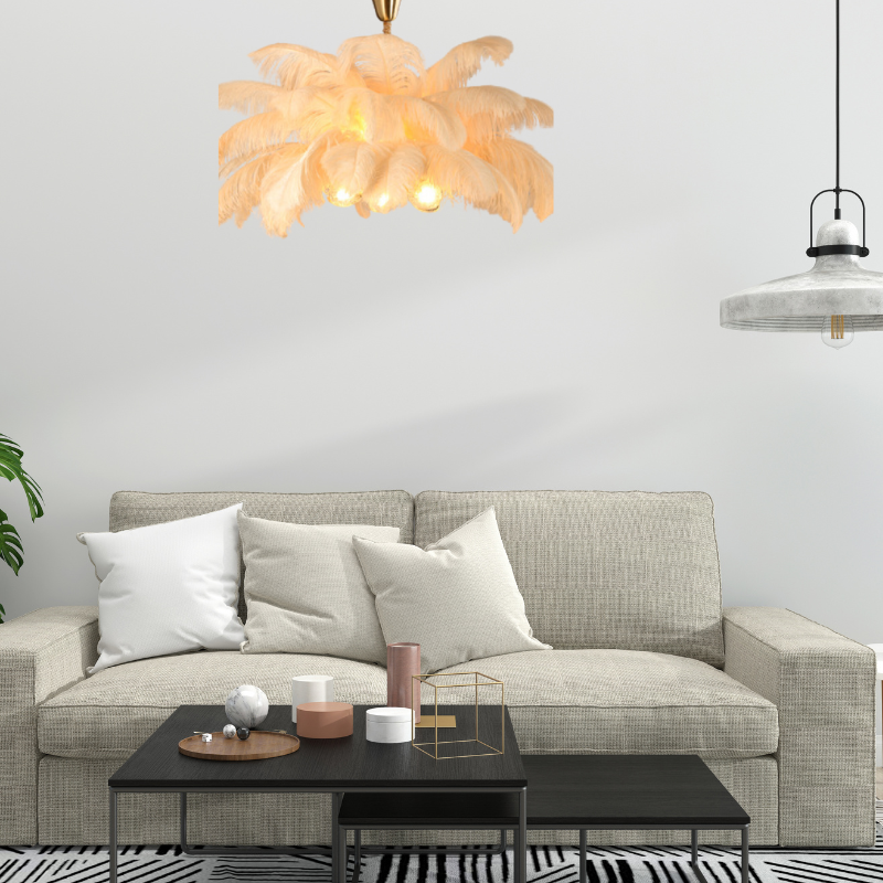 O'Moore Nordic Luxury Pendant Light, Brass/Feather - Lamp Copper