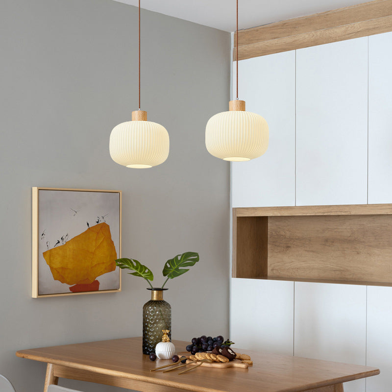 Muto Modern Wood/Glass Pendant Light, White - Lamp Copper